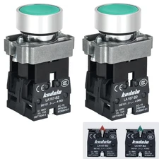 2 PCS 22MM 10A Latching Push Button Switch, Green, 1NO 1NC, IP65 Waterproof