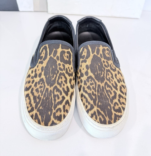 Saint Laurent Women's Leopard Animal Print Slip-On Canvas Low Top Sneakers