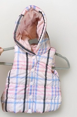 Gymboree Girls Puffer Vest 2T-3T Fleece Lined Pink Purple Plaid Hood Winter Snap
