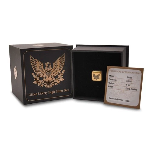 1 oz Liberty Eagle Silver Dice (Gilded, Box + CoA)