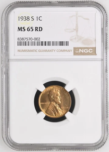 1938-S Lincoln Wheat Ears Cent - NGC MS 65 RD - Brilliant Red!