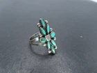 Vtg Sterling Silver & Turquoise Cluster Ring, Signed Rue, Size 5.75, 2.1g