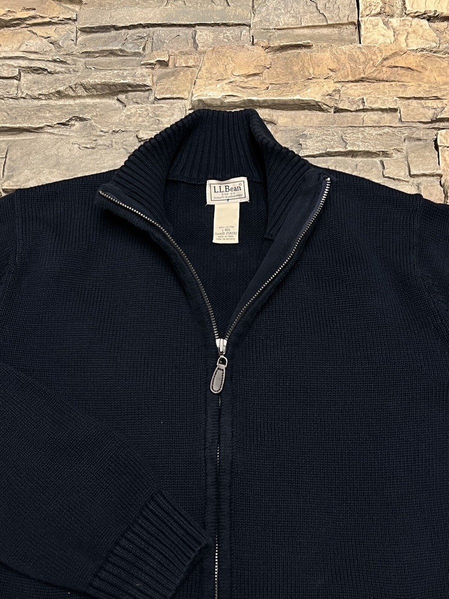 LL Bean Mens Large 1/4 Zip Sweater Blue Mock Neck 259292 Heavy