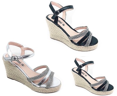 LADIES OPEN TOE GLADIATORS LIGHTWEIGHT WEDGE SANDALS,WHITE BLACK UK 3-8 LSA-8028