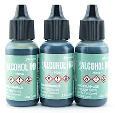 Tim Holtz Alcohol Inks Moss 3 Bottles Lot Acid Free Dye Ink Permanent