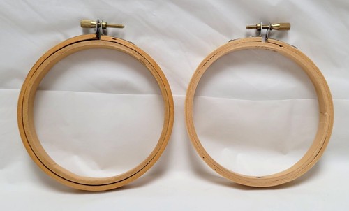 Lot of 2 Vintage 4" Round Wooden Embroidery Hoops With Metal Screw Closures