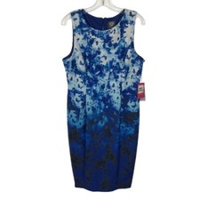 NWT Vince Camuto Women Size 14 Blue Scuba Knit Watercolor Ombre Sheath Dress NEW