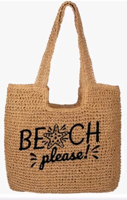 AnChang Straw Beach Bag Large Beach Tote Bag for Women Foldable Beach Bag With Z