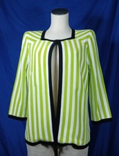 Misook Cardigan Sweater Square Neck Green White Striped Women's Sz Small