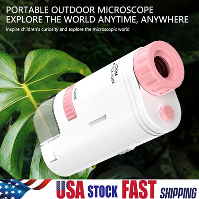 Kids Mini Pocket Microscope 60-200x Handheld Magnification Lens w/ LED Light US