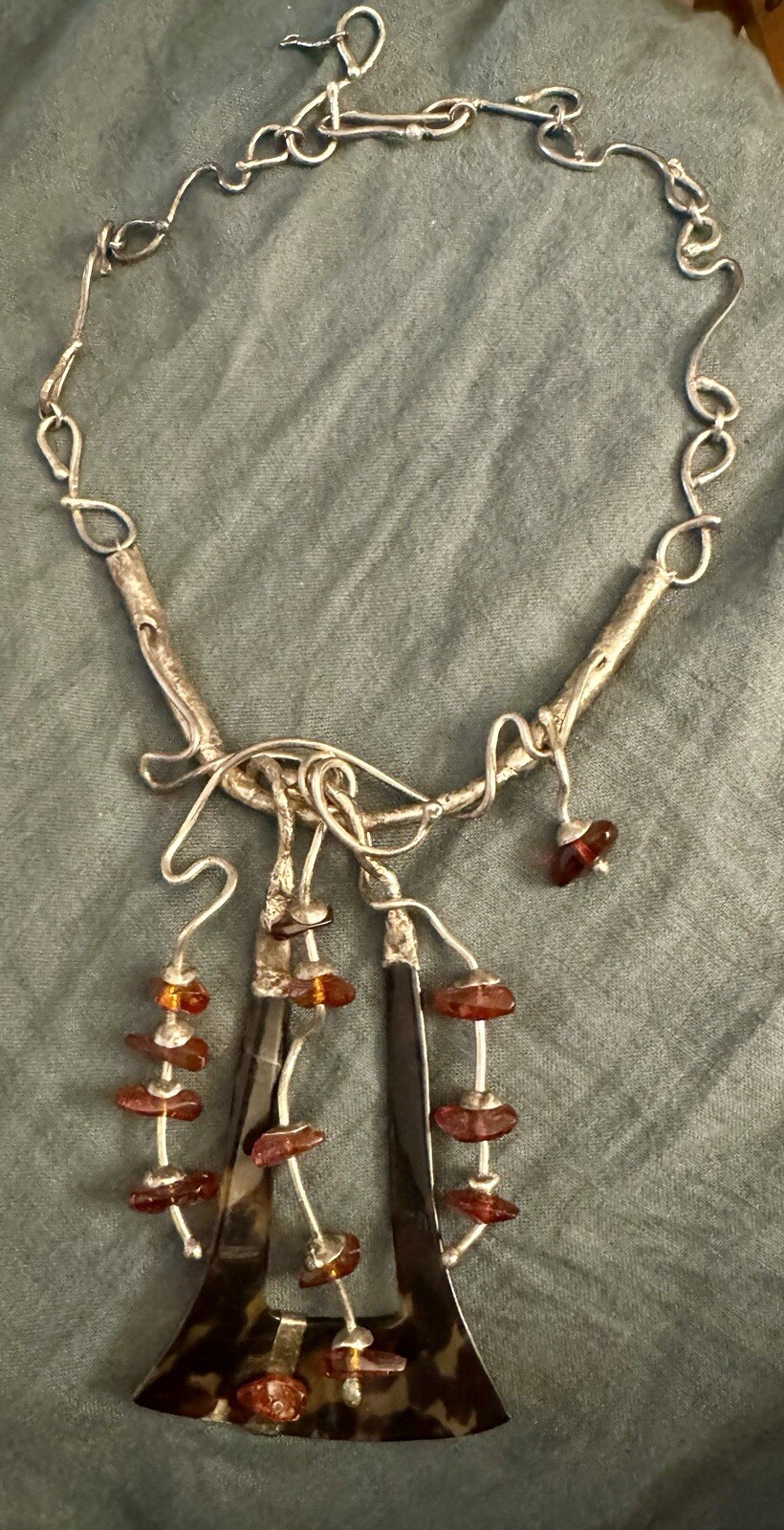 Artisan Signed Statement Necklace Amber Sterling … - image 1