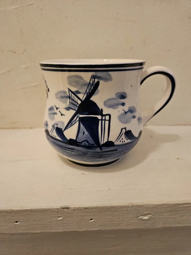 VINTAGE DELFT BLUE HANDPAINTED DUTCH WINDMILL MUG TEA CUP 1984