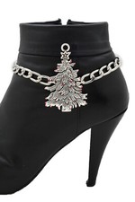 Women Silver Boot Metal Chain Bracelet Winter Shoe Christmas Tree Charm Jewelry