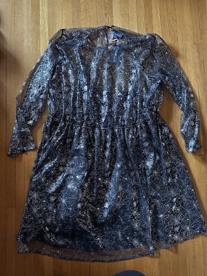 modcloth silver dress ModCloth metallic silver star mock neck dress medium
