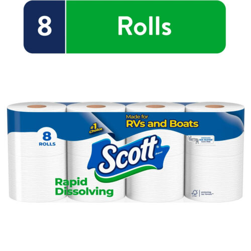 Scott Rapid-Dissolving Toilet Paper for RVs & Boats, 8 Double Rolls, 231 Sheets