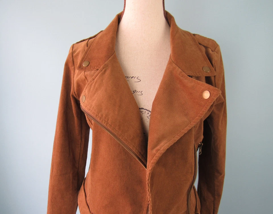 Talla: XS SAGE Chaqueta de Motocicleta Marrón Pana Cinturón Cierre de Cremallera Para Mujer Foto 3 de 4