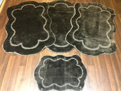 RUGWORLD X ROMANY X GYPSY LAVABILI ANTISCIVOLO SET DI 4 TAPPETINI/TAPPETI GRIGIO SCURO STUPENDI