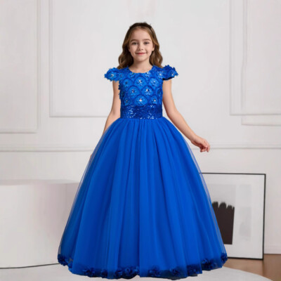 birthday formal dresses Luxury Cute Baby Girl Formal Dresses Toddler Birthday Party Ball Gown, Blue / 7-8 Years (140cm)