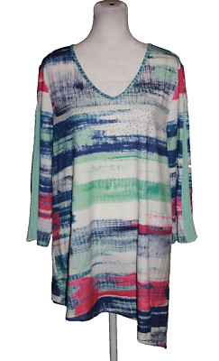 Christopher & Banks Women's Size XL Shirt Top Blue Mint Pink Bell Sleeve NEW