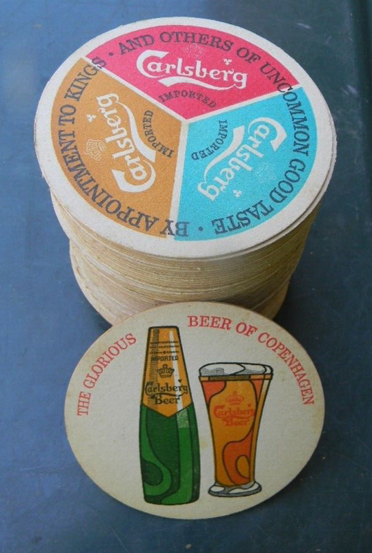 Lot of 65 vintage imported Carlsberg beer Coasters Copenhagen Denmark bottle