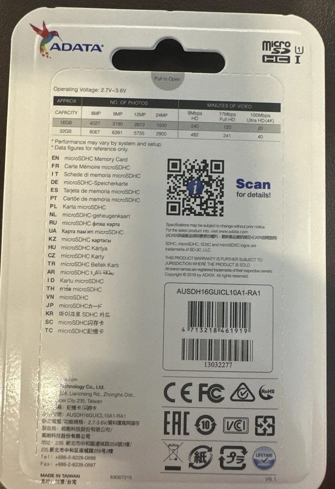 ADATA MicroSD HC CARD TF Class 10 16GB Memory BRAND NEW W ADAPTER - Image 3 of 3