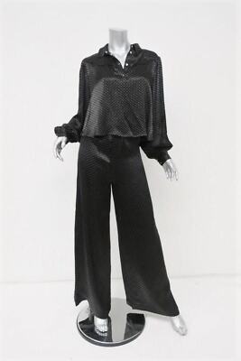Ganni Matching Shirt & Pants Set Cameron Black Polka Dot Print Satin Size 38 NEW