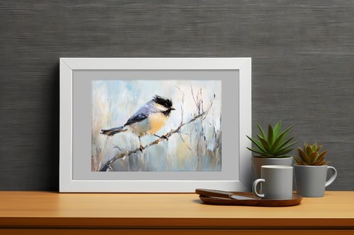 Chickadee Winter Perch 5"x7" Print on Matte Paper | Soft Oil Bird Painting - Picture 6 of 17