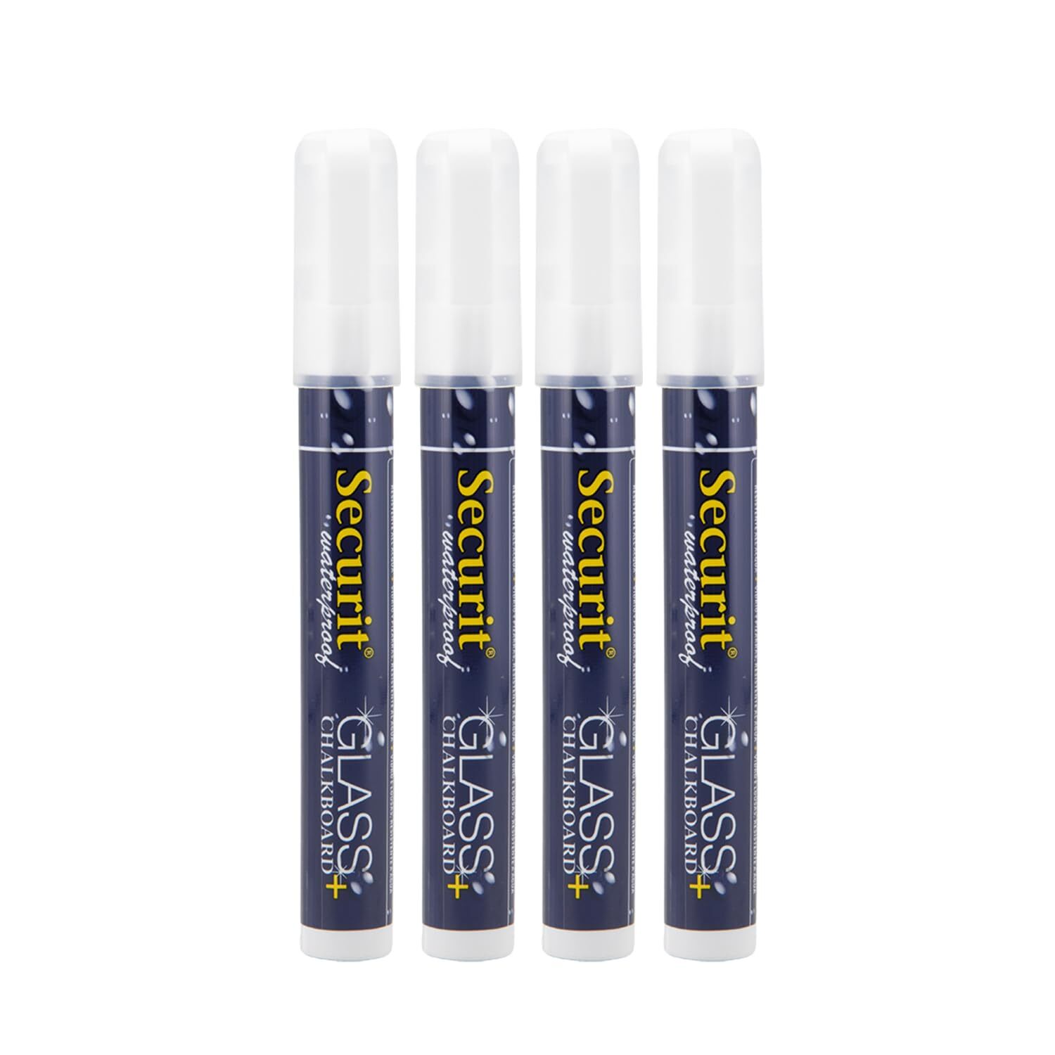 Securit Waterproof Glass & Chalkboard Markers - Pack of 4 Liquid Chalk Pens with