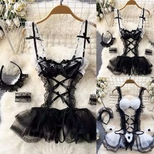 Tenue de femme de chambre élégante en noir et blanc combinaison costumes de nu