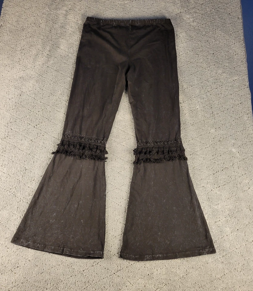 Брюки Chatoyant женские 1XL черные с колокольчиком низ бахрома без застежек для похудения хиппи богемное - Изображение 2 из 4