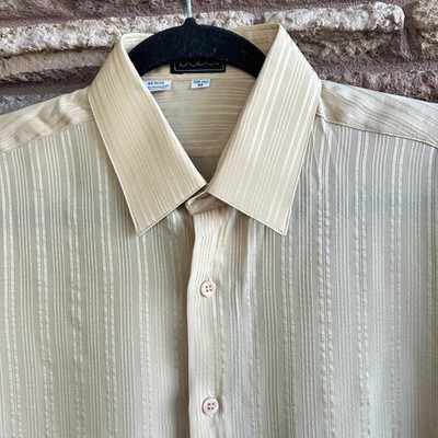 Bocci Vintage Men's Shirt 100% Silk Disco Tone on Tone Stripe Size Medium