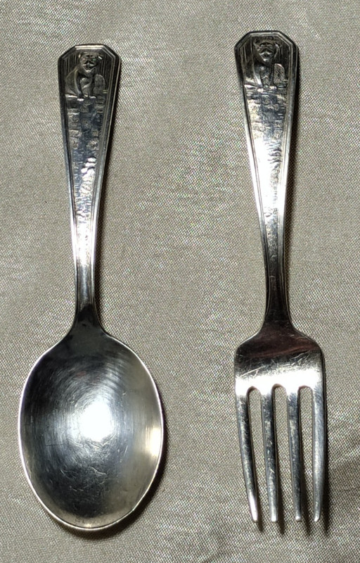 Rare Figural Pattern Webster Co. Sterling Silver Bulldog Baby Spoon & Fork