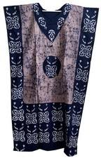 Floral Print Women Beige Blue Batik House Maxi Kaftan Boho Cotton Chic Caftan