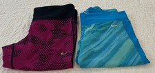 Nike Women Crop Leggings Set of 2 Blue Sz M  Fuchsia Dri-Fit Sz L Gym Running