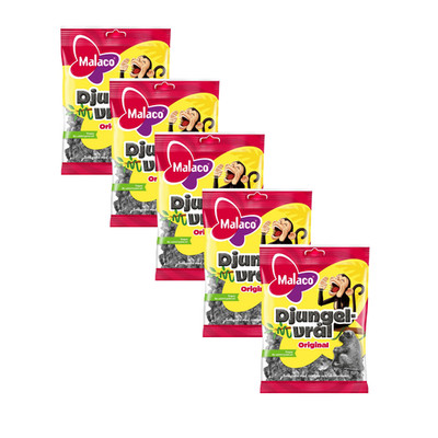 5er Pack Malaco Djungelvrål 90g Swedish Extra Salty Licorice Candy