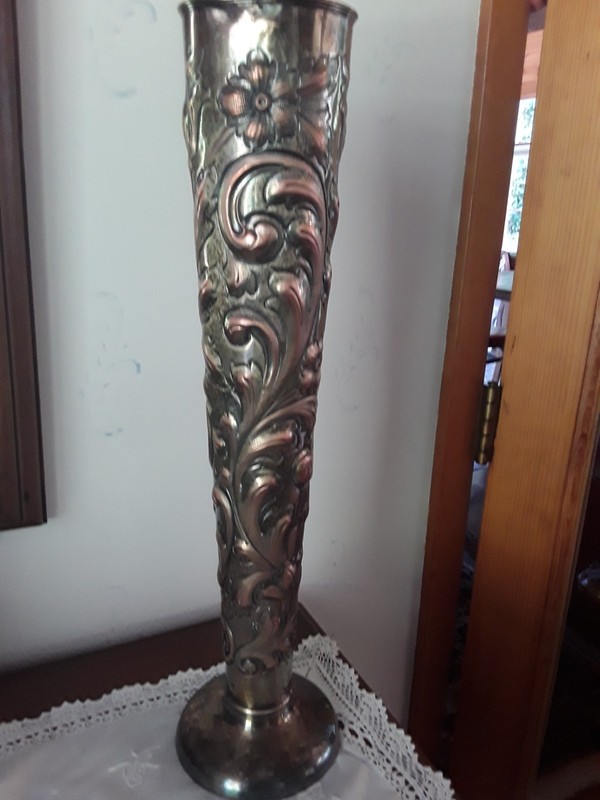 Tall 20 inch Antique  English Sterling Silver Filigree Tall Repousee Vase