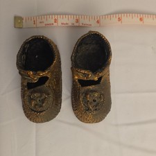 Vintage Baby Children s Shoes Metallic Gold Tone Metal w/ Strap