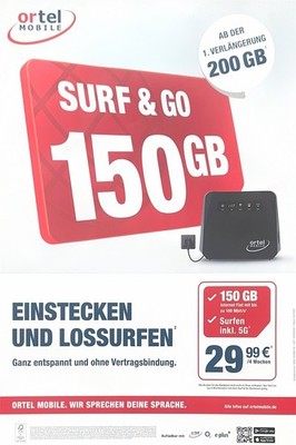 Ortel Mobile - SURF & GO - Wlan Router & Prepaid Sim mit 150GB Option