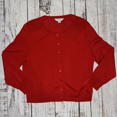 L.K. Bennett London Women s Button Up Cardigan Red Size L Merino Wool *FLAWS*