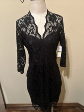 NWT Karen Kane Black w/ Lace Sleeve Lace Dress Sz MP NWT $138 (A36)