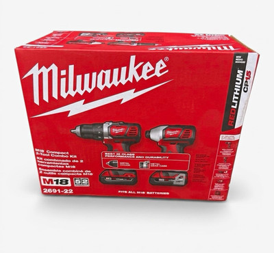 *NEW* Milwaukee M18 Compact 2-Tool Drill/Driver & Impact Kit, 18V Li-Ion 2691-22
