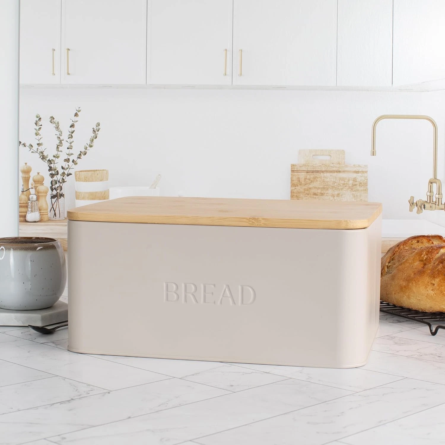 Caja para Pan con Tapa de Madera para Cocina Contenedor de Pan Casero y Bagels