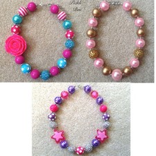 New Girls 3pc LOT Bubblegum Beaded Necklace Chunky Kids Bead Jewelry Dress Up