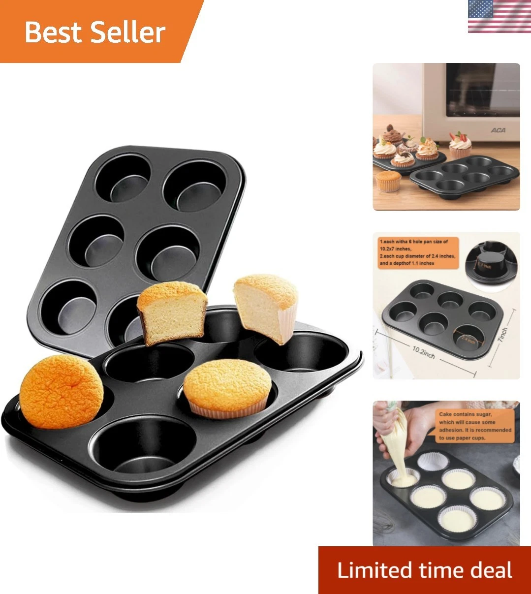 2 Packs Steel Muffin Pan for Baking, Round Muffin Baking Pan, Baking Tray fo...