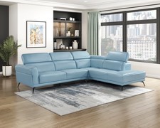 BLUE TOP GRAIN LEATHER MATCH ADJUSTABLE SOFA SECTIONAL LIVING ROOM FURNITURE