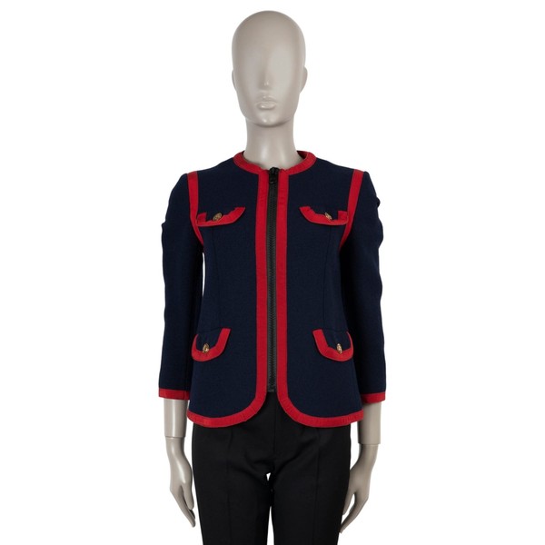 Navy Red Wool Gripgrain Trim Tweed Jacket 40 S