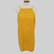 Abound Polka Dot Mini Shift Dress Womens Large Mustard Yellow White Linen Blend