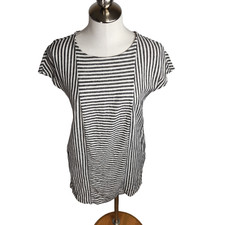 Madewell Stripe Play Button Back Linen Blend Shift Dress Size Medium True Black