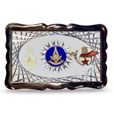 Vintage Masonic Belt Buckle Freemason Square Compass Shriner Symbol 3.5" x 2.25"