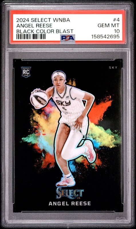 Angel Reese, Rookie Card (RC) Black Color Blast, 2024 Select WNBA #4, PSA 10 GEM